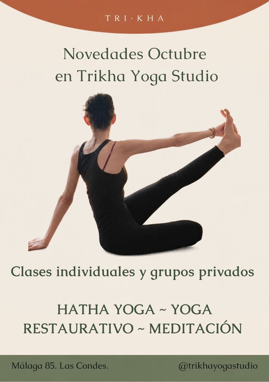 Afiche: Novedades octubre en Trikha Yoga Studio. Clases individuales y grupos privados. Hatha Yoga, Yoga Restaurativo, Meditación.